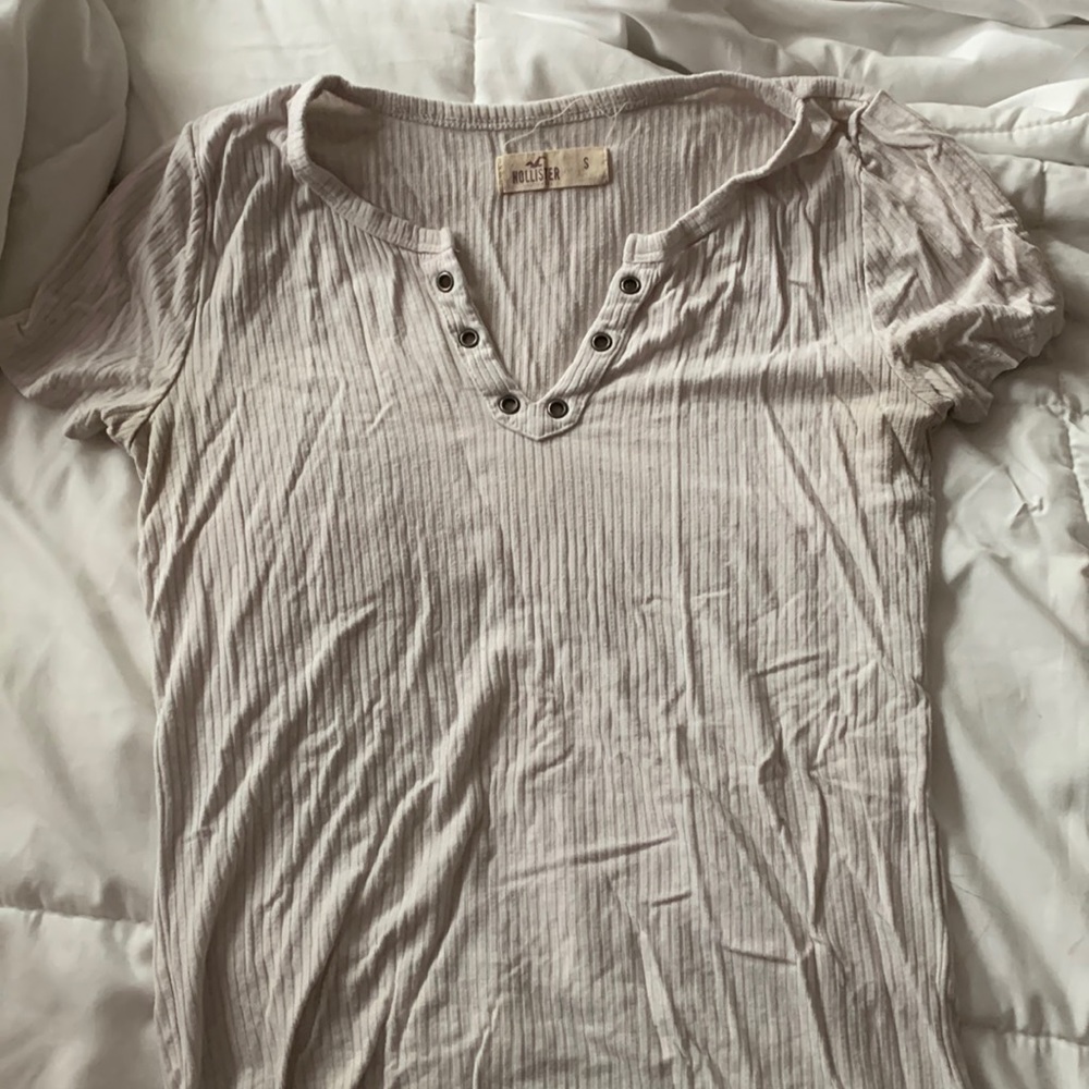 Hollister Short Sleeve Quarter Button White Top